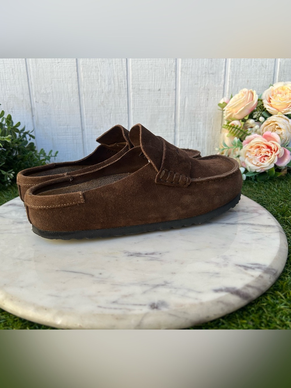Birkenstock Brown Suede Penny Mule Clogs - Picture 13 of 16